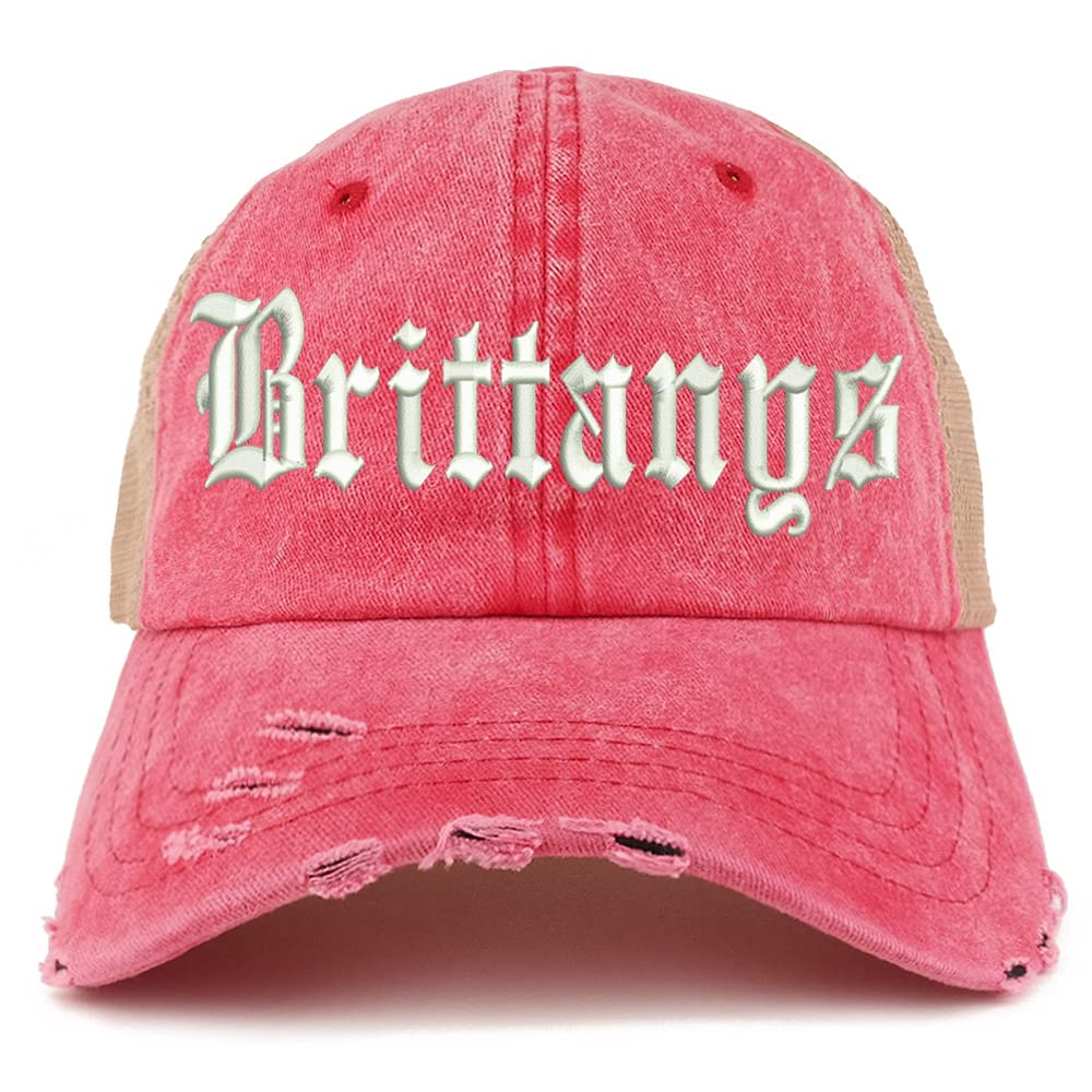 Trendy Apparel Shop Old English Brittanys Frayed Bill Trucker Mesh Back Cap