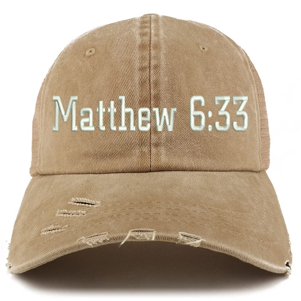 Trendy Apparel Shop Matthew 6:33 Frayed Bill Trucker Mesh Back Cap