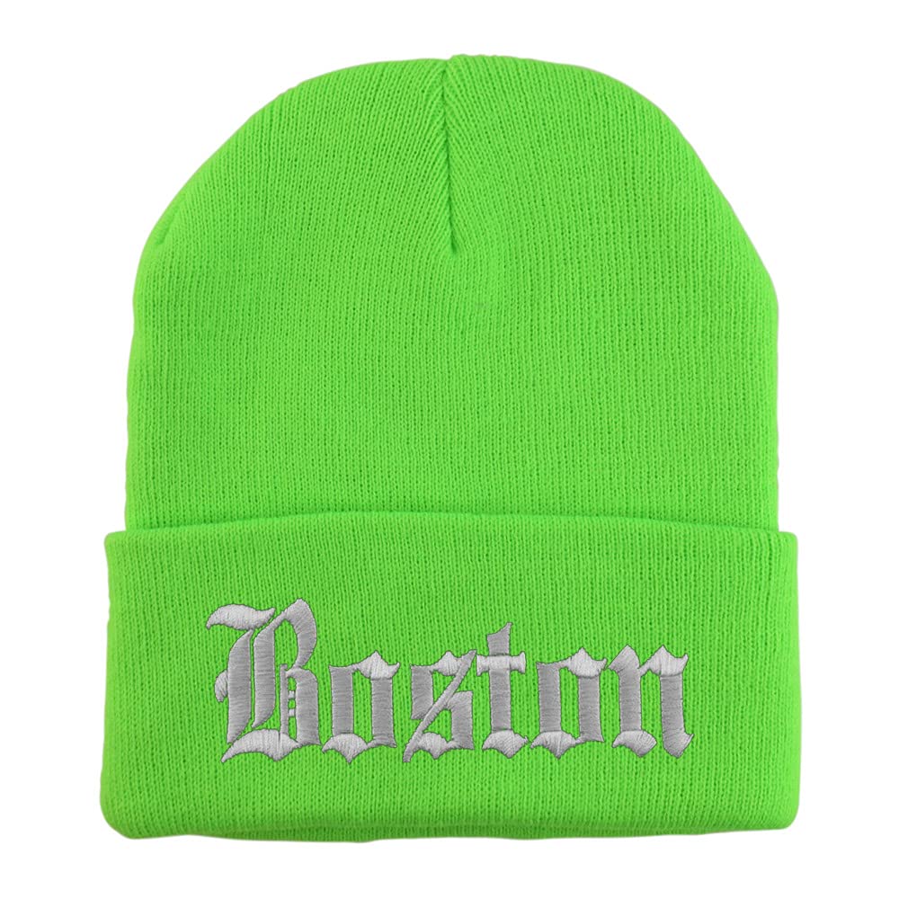 Trendy Apparel Shop Boston Old English Embroidered Long Cuff Beanie