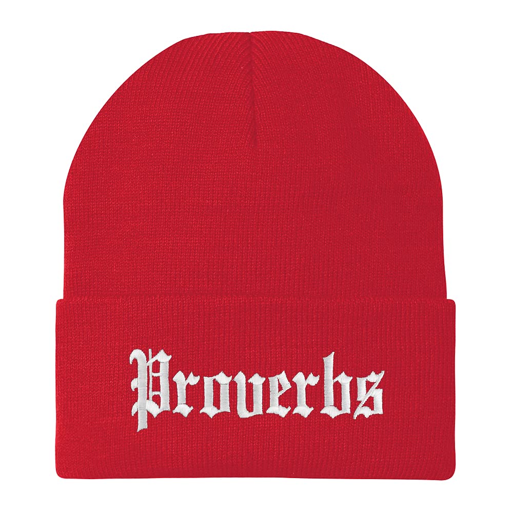 Trendy Apparel Shop Proverbs Old English Embroidered Long Cuff Beanie