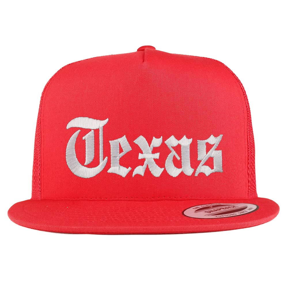 Trendy Apparel Shop Texas State Old English 5 Panel Flatbill Trucker Mesh Cap