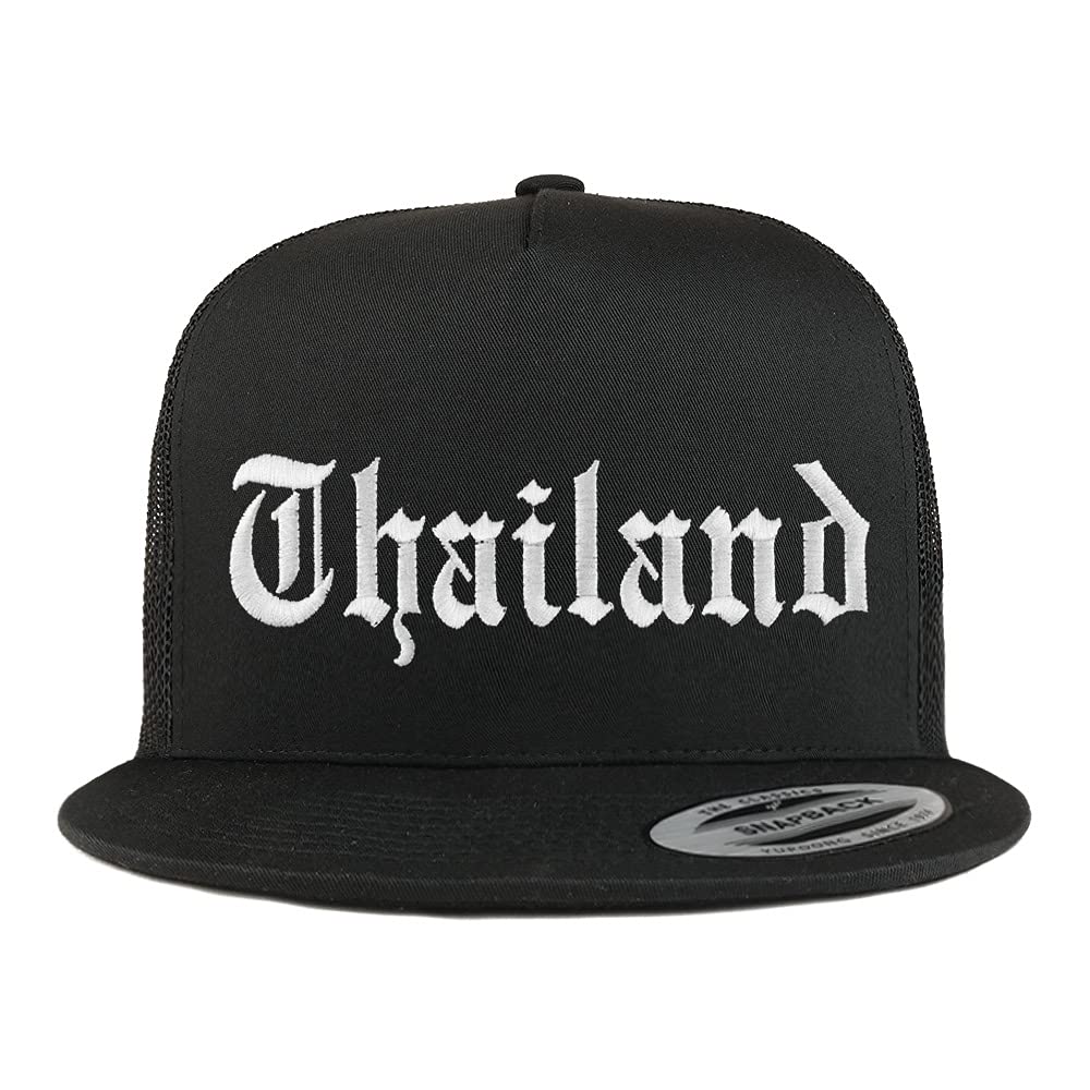 Trendy Apparel Shop Thailand Old English 5 Panel Flatbill Trucker Cap