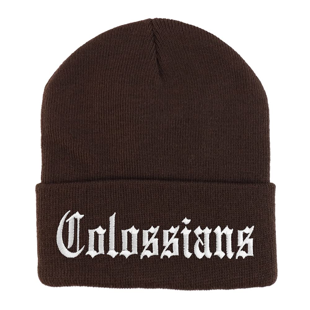 Trendy Apparel Shop Colossians Old English Embroidered Long Cuff Beanie