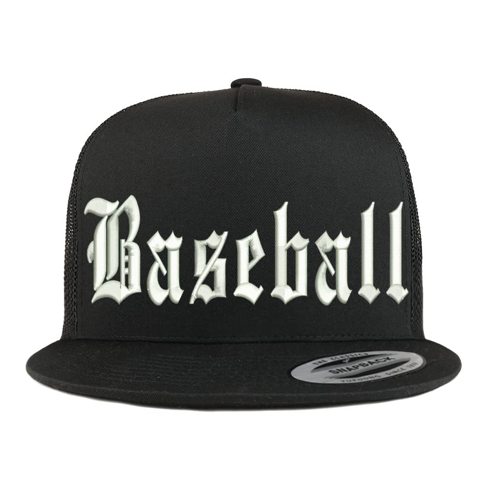 Trendy Apparel Shop Old English Baseball 5 Panel Flatbill Trucker Cap