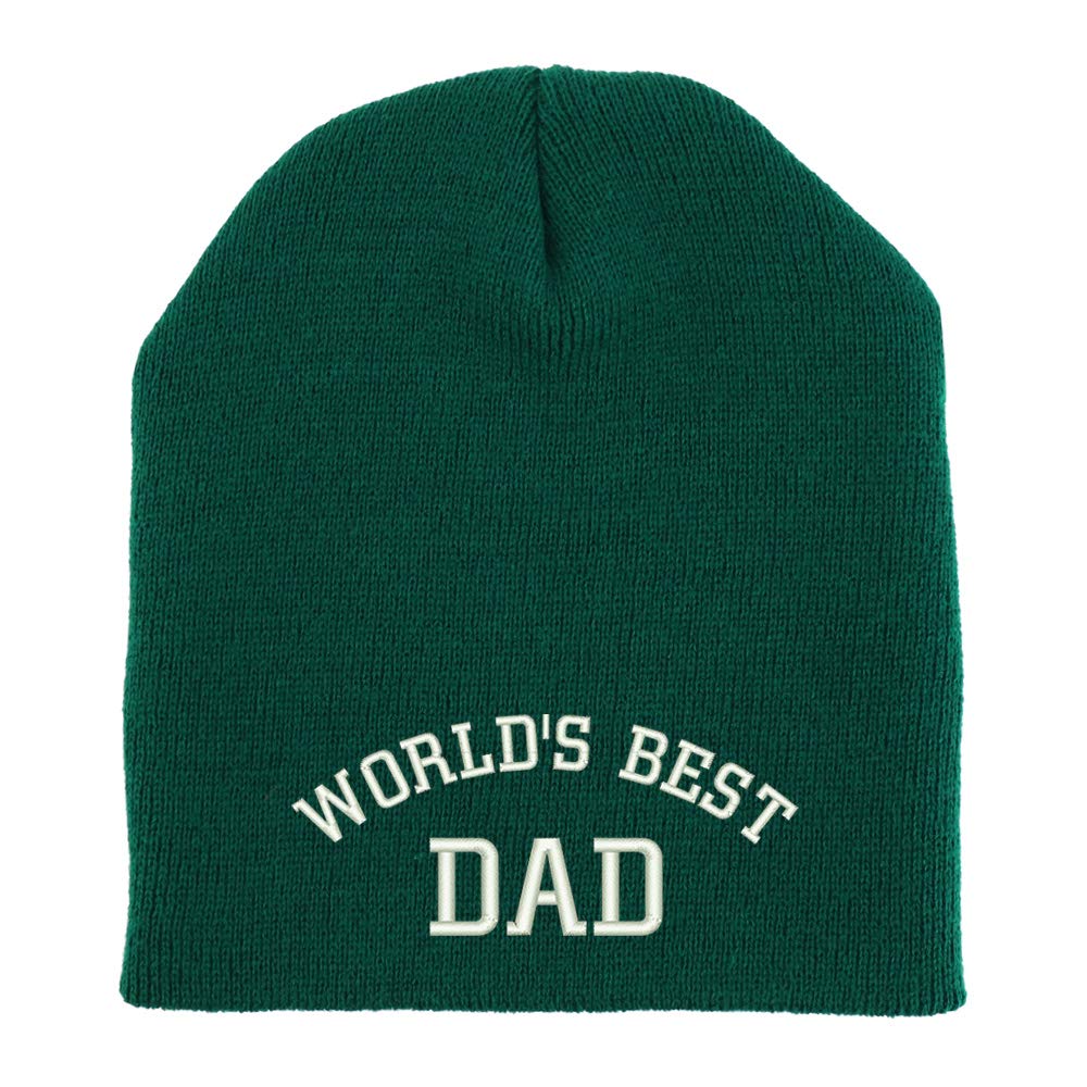 Trendy Apparel Shop World's Best Dad Embroidered Made in USA Short Acrylic Knit Winter Beanie Hat