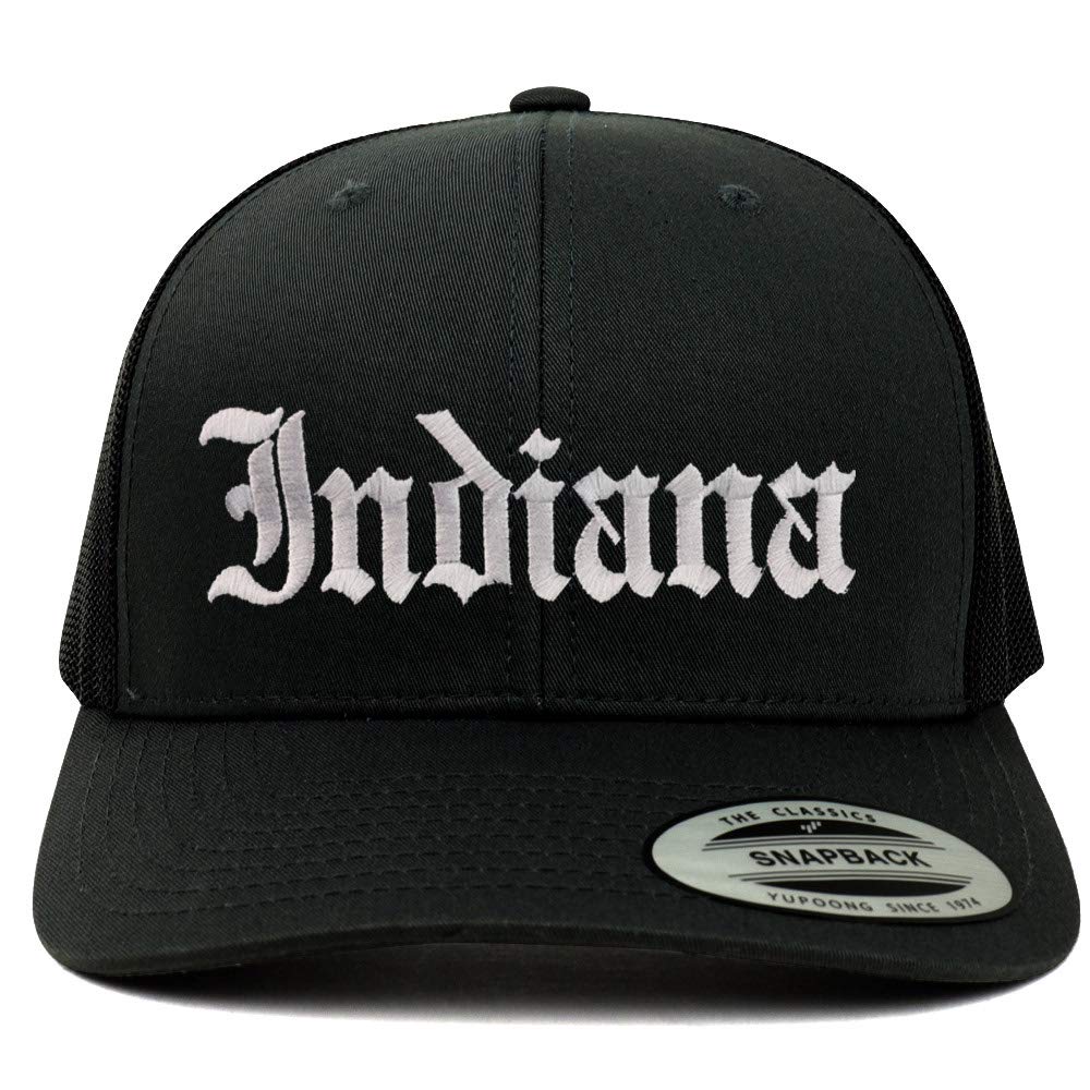 Trendy Apparel Shop Indiana State Old English 6 Panel Trucker Mesh Cap