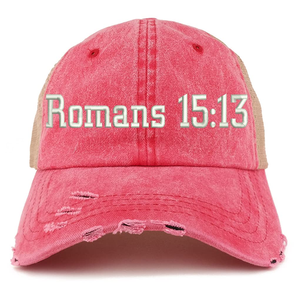 Trendy Apparel Shop Romans 15:13 Frayed Bill Trucker Mesh Back Cap