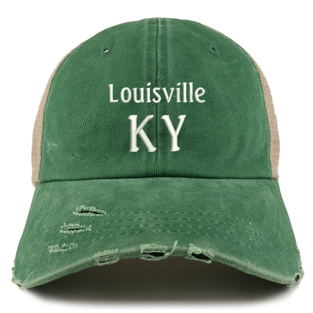 Trendy Apparel Shop Louisville KY Embroidered Frayed Bill Trucker Mesh Back Cap