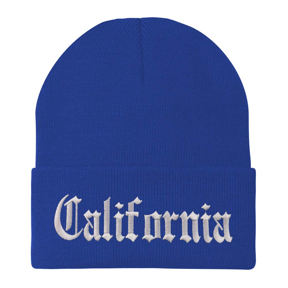 Trendy Apparel Shop California State Old English Embroidered Long Cuff Beanie