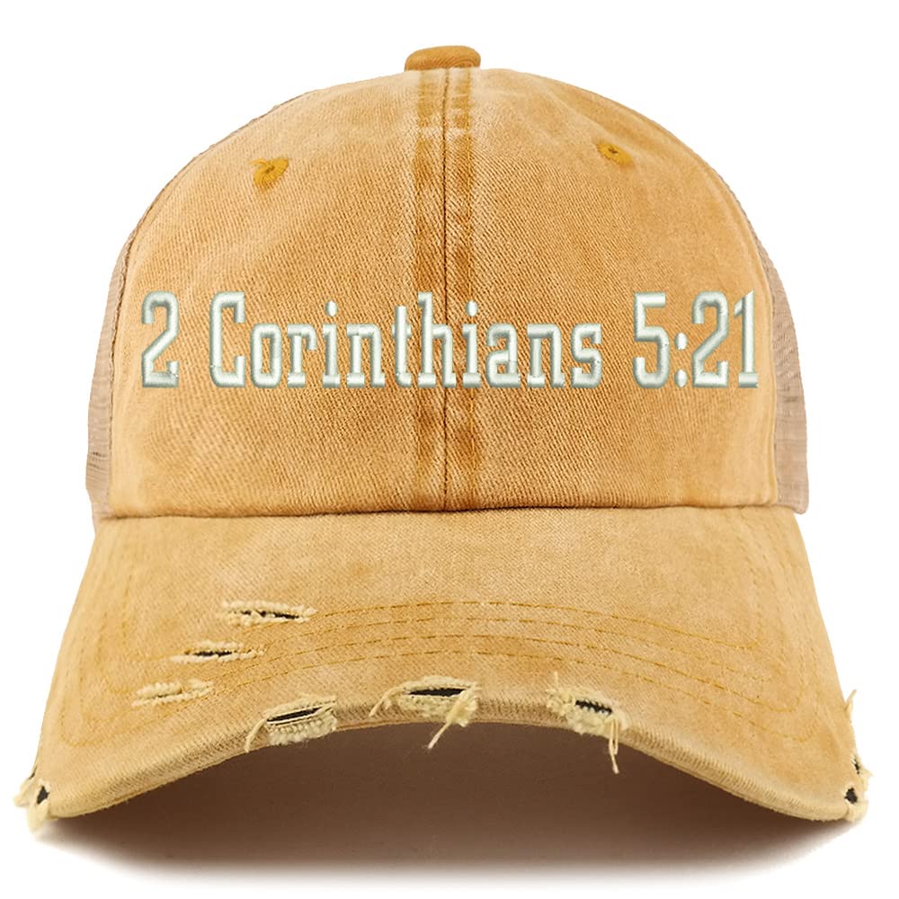 Trendy Apparel Shop 2 Corinthians 5:21 Frayed Bill Trucker Mesh Back Cap