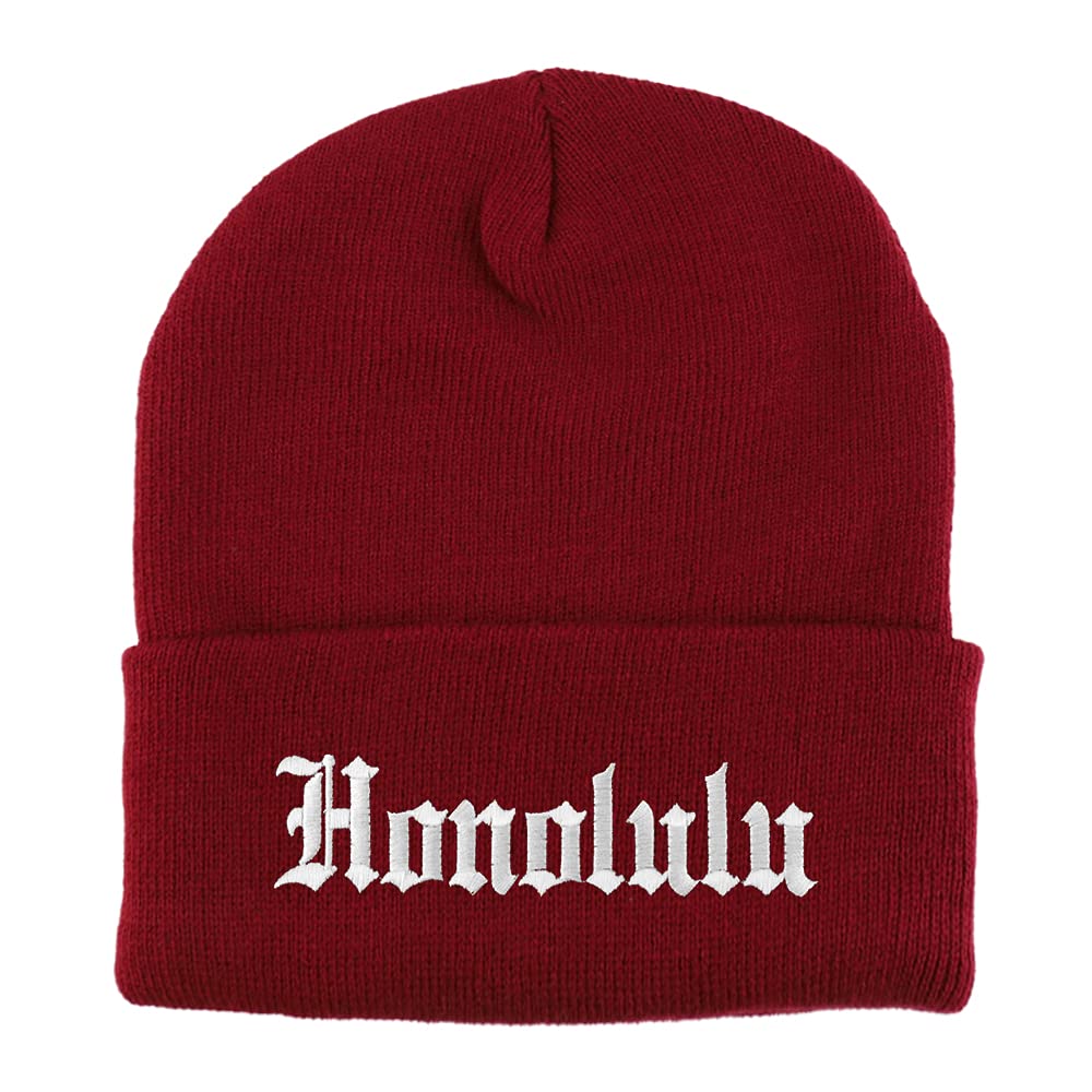 Trendy Apparel Shop Honolulu Old English Embroidered Long Cuff Beanie