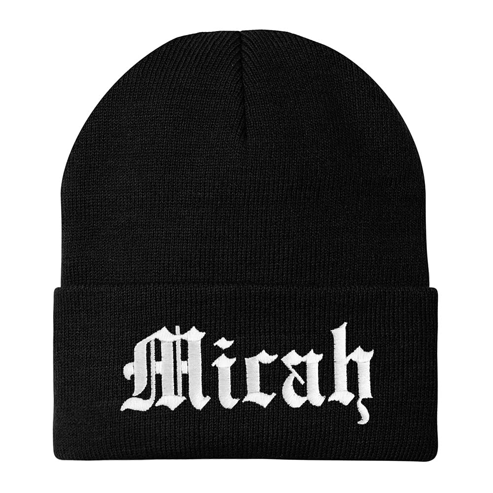 Trendy Apparel Shop Micah Old English Embroidered Long Cuff Beanie