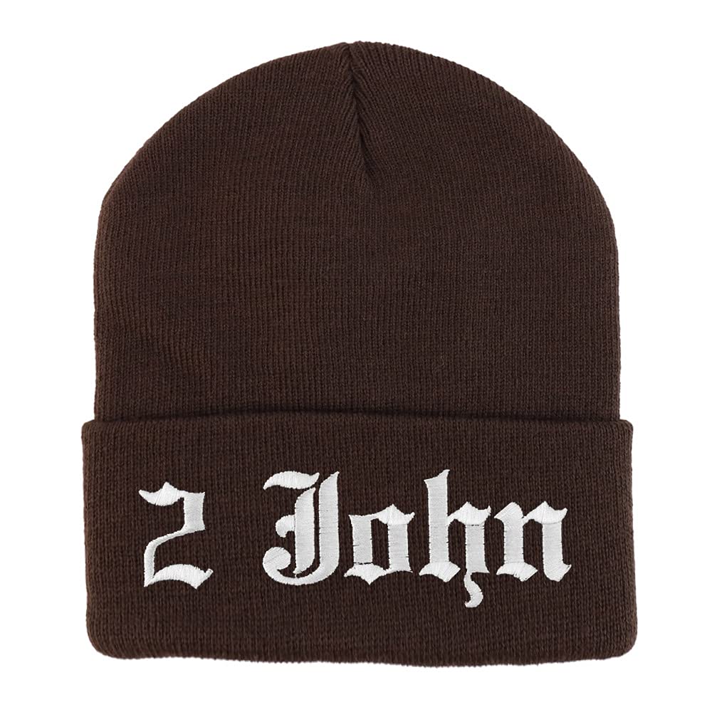 Trendy Apparel Shop 2 John Old English Embroidered Long Cuff Beanie