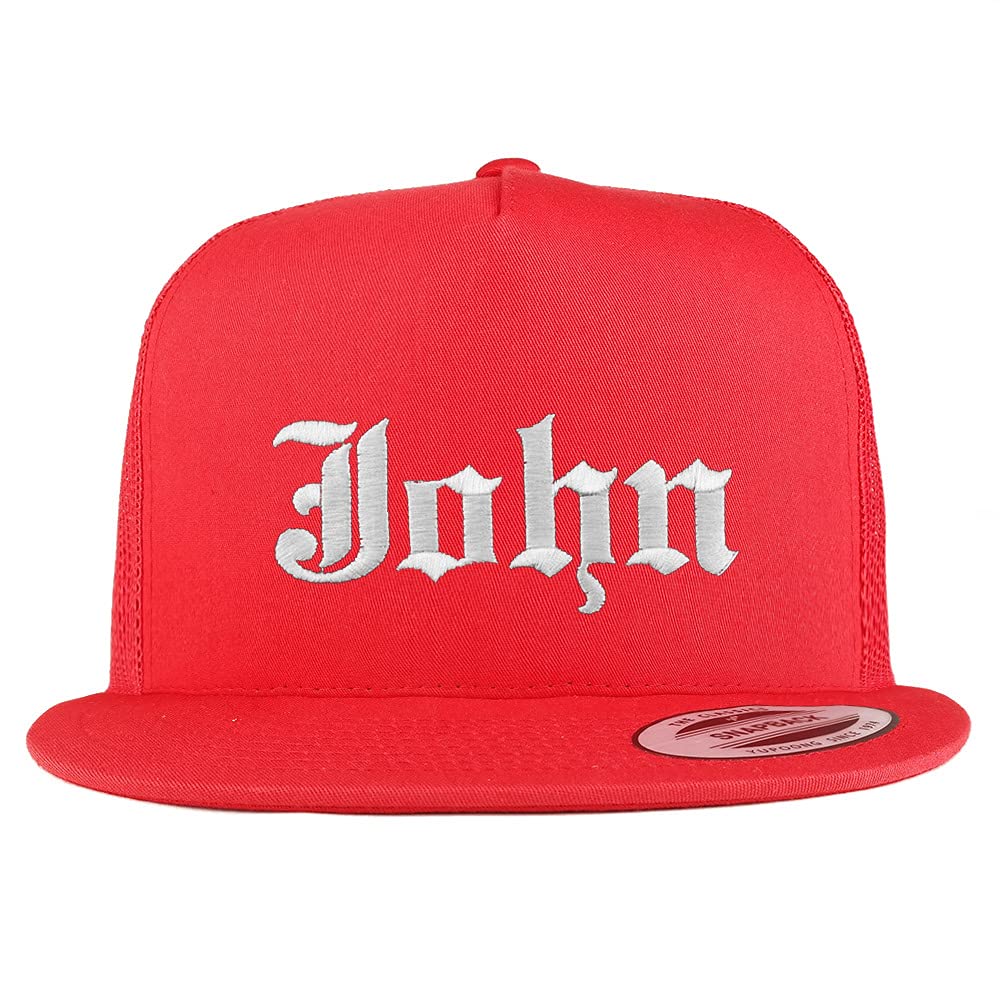 Trendy Apparel Shop John Old English 5 Panel Flatbill Trucker Cap