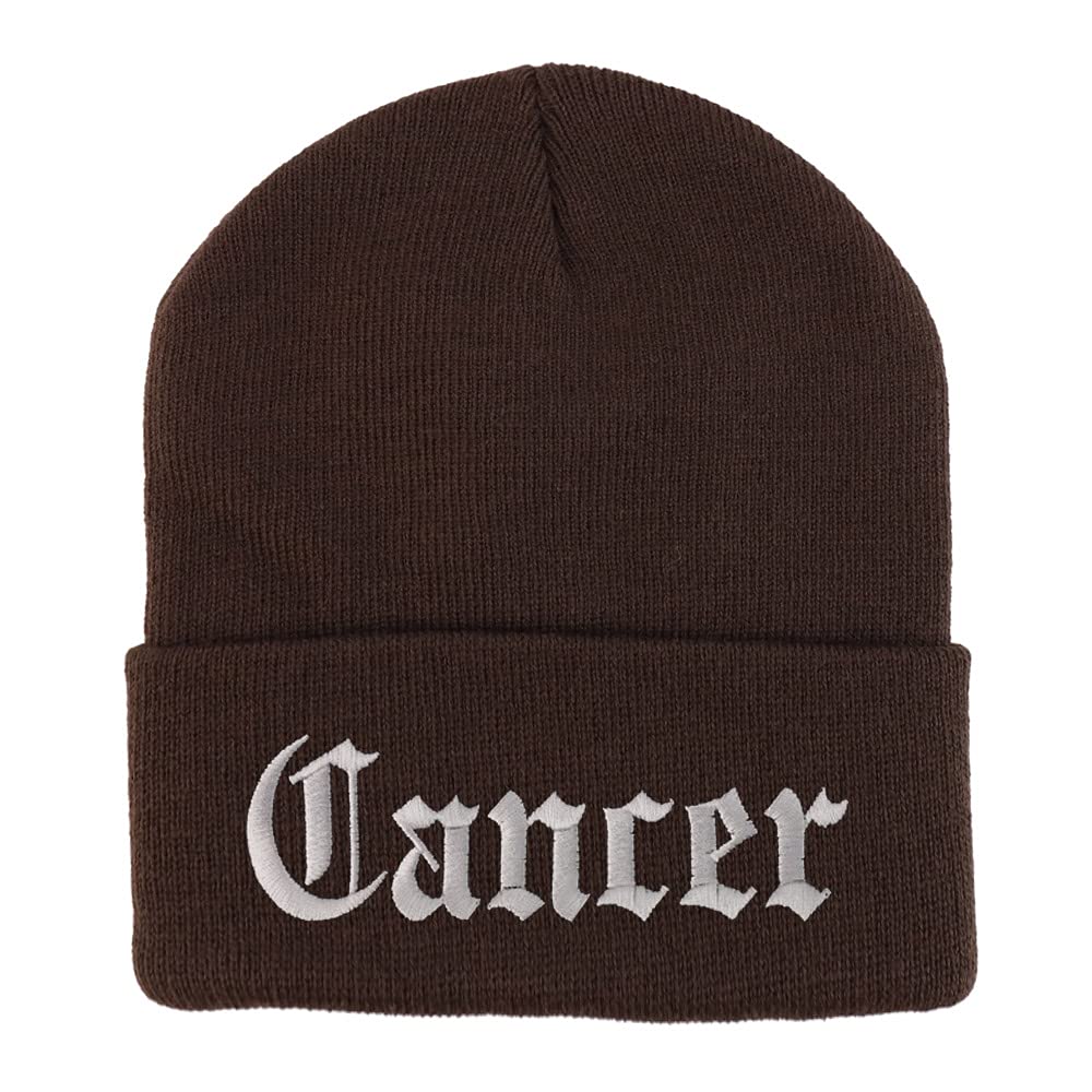 Trendy Apparel Shop Cancer Old English Embroidered Long Cuff Beanie