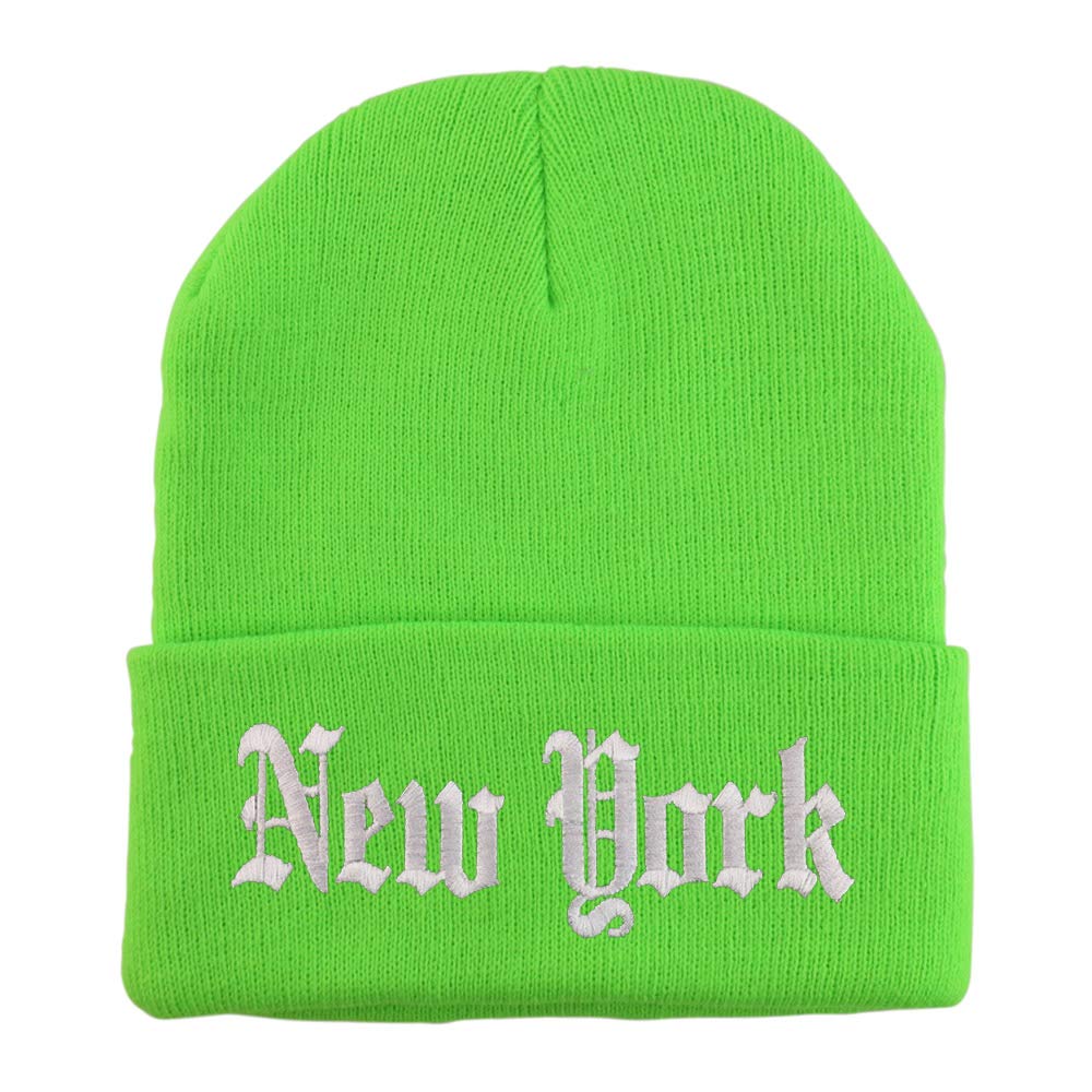 Trendy Apparel Shop New York State Old English Embroidered Long Cuff Beanie