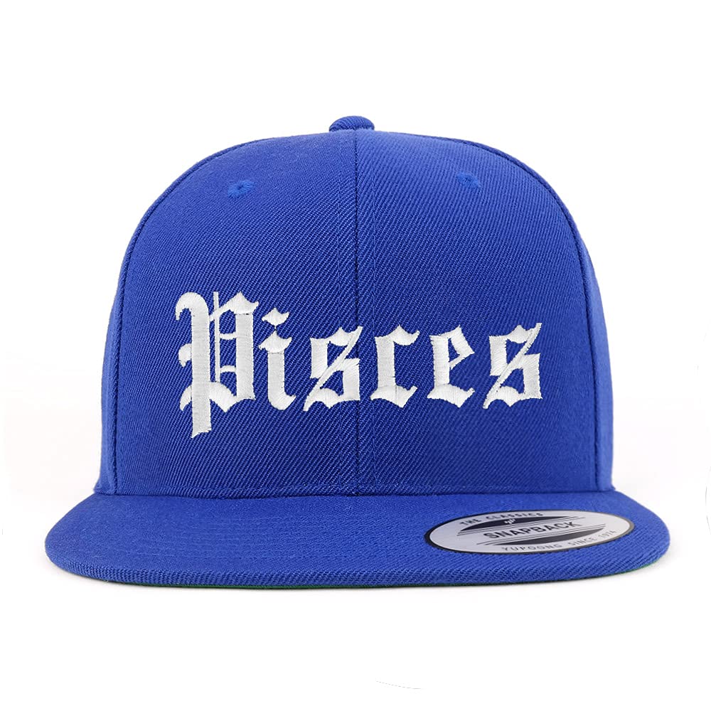 Trendy Apparel Shop Pisces Old English Embroidered Flatbill Snapback