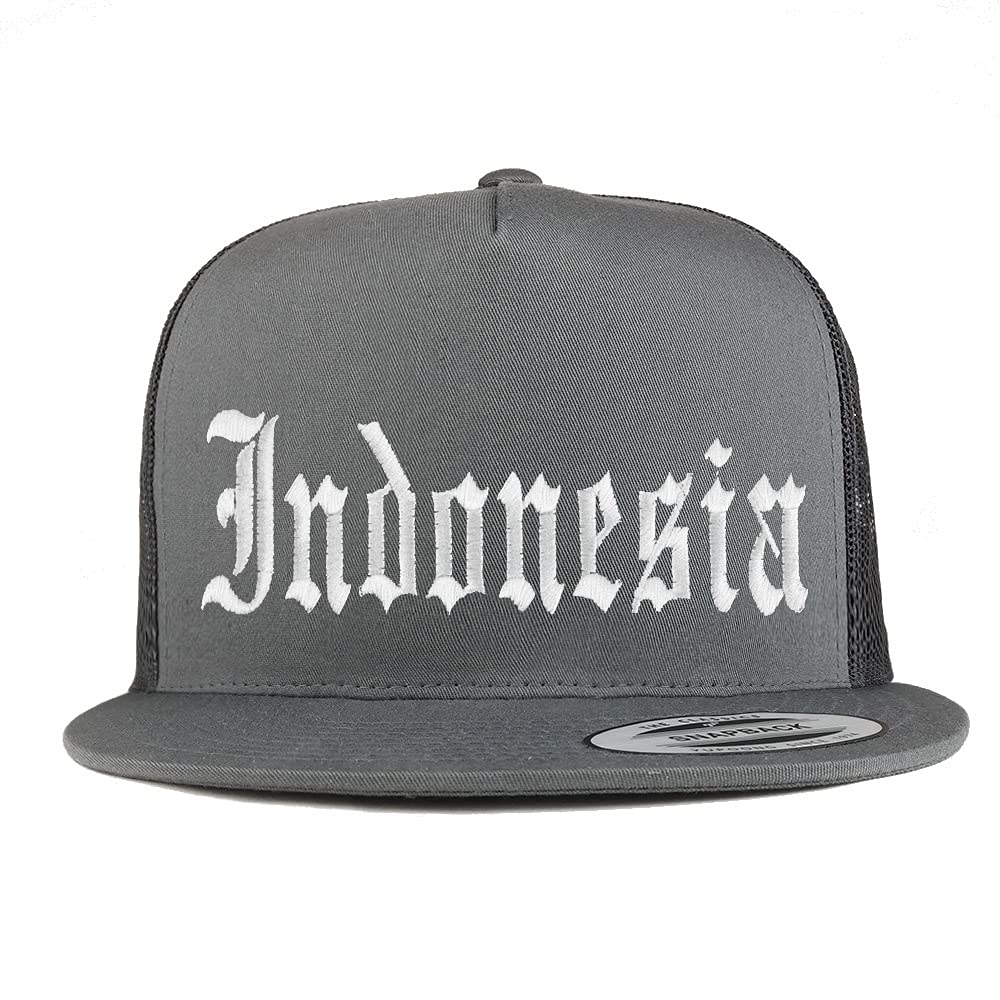 Trendy Apparel Shop Indonesia Old English 5 Panel Flatbill Trucker Cap
