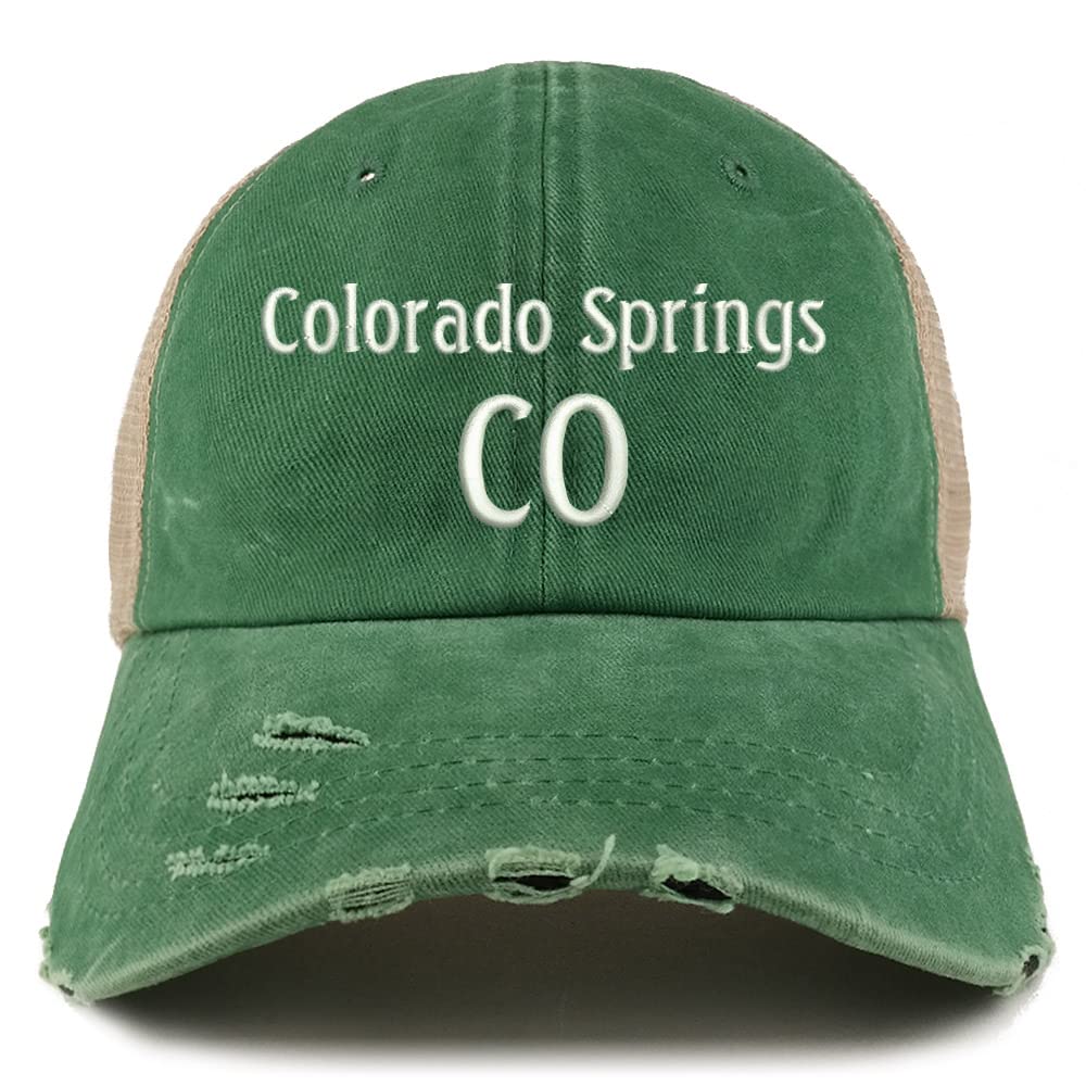 Trendy Apparel Shop Colorado Springs CO Embroidered Frayed Bill Trucker Mesh Back Cap