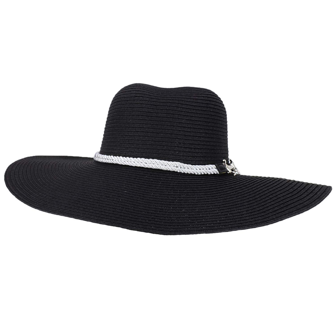 Trendy Apparel Shop Anchor Decorated Band Paper Braid Wide Brim Sun Hat