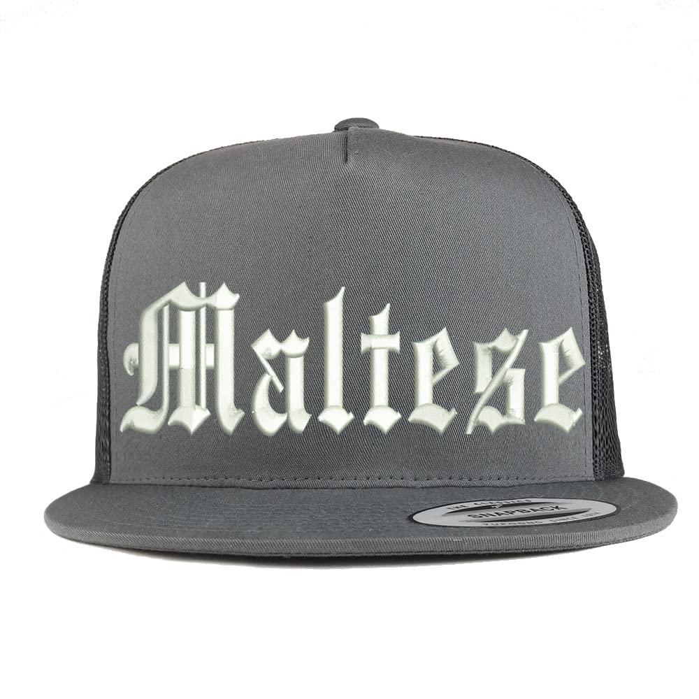 Trendy Apparel Shop Old English Maltese 5 Panel Flatbill Trucker Cap