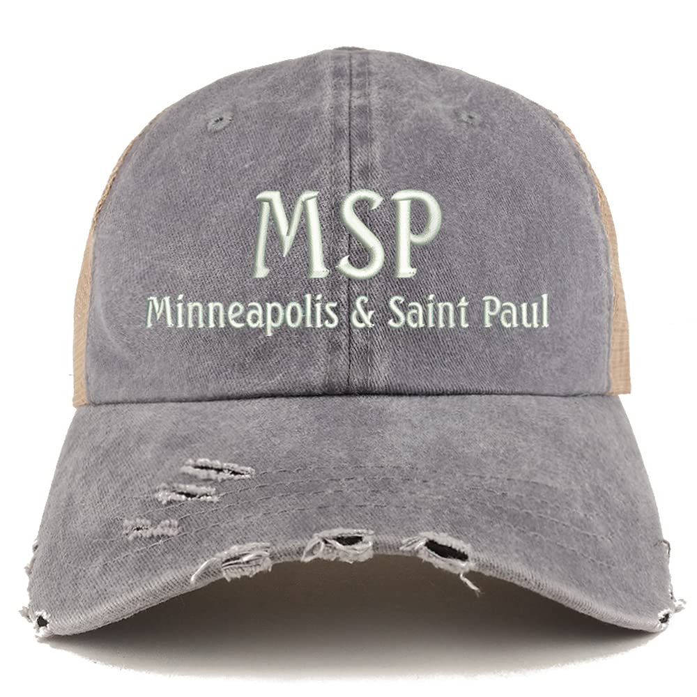 Trendy Apparel Shop MSP Minneapolis and Saint Paul Embroidered Frayed Bill Trucker Mesh Back Cap