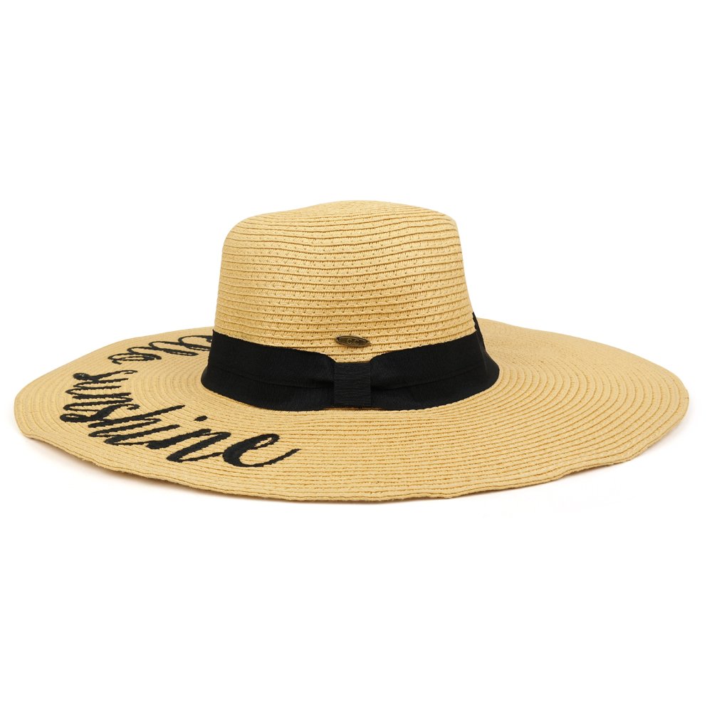Trendy Apparel Shop Beach Theme Embroidered Large Brim Ladies Paper Straw Summer Hat