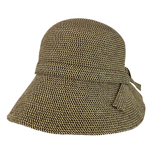 Trendy Apparel Shop Women's UPF 50+ Paper Braid Tweed Slanted Brim Cloche Hat