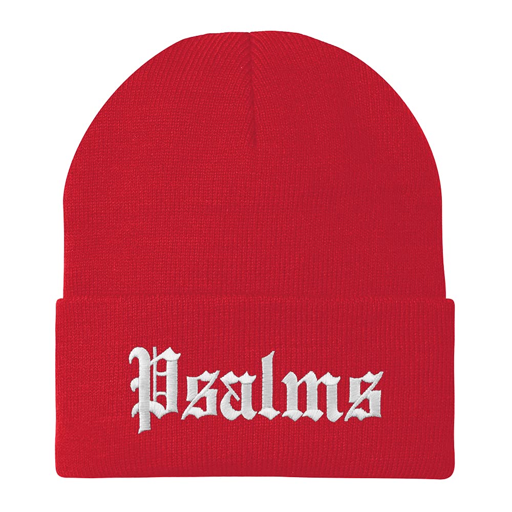 Trendy Apparel Shop Psalms Old English Embroidered Long Cuff Beanie