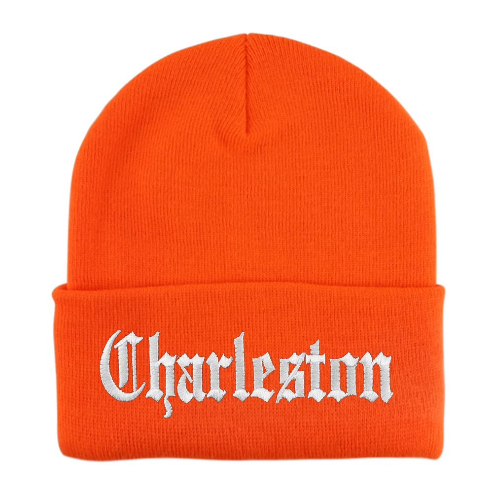 Trendy Apparel Shop Charleston Old English Embroidered Long Cuff Beanie
