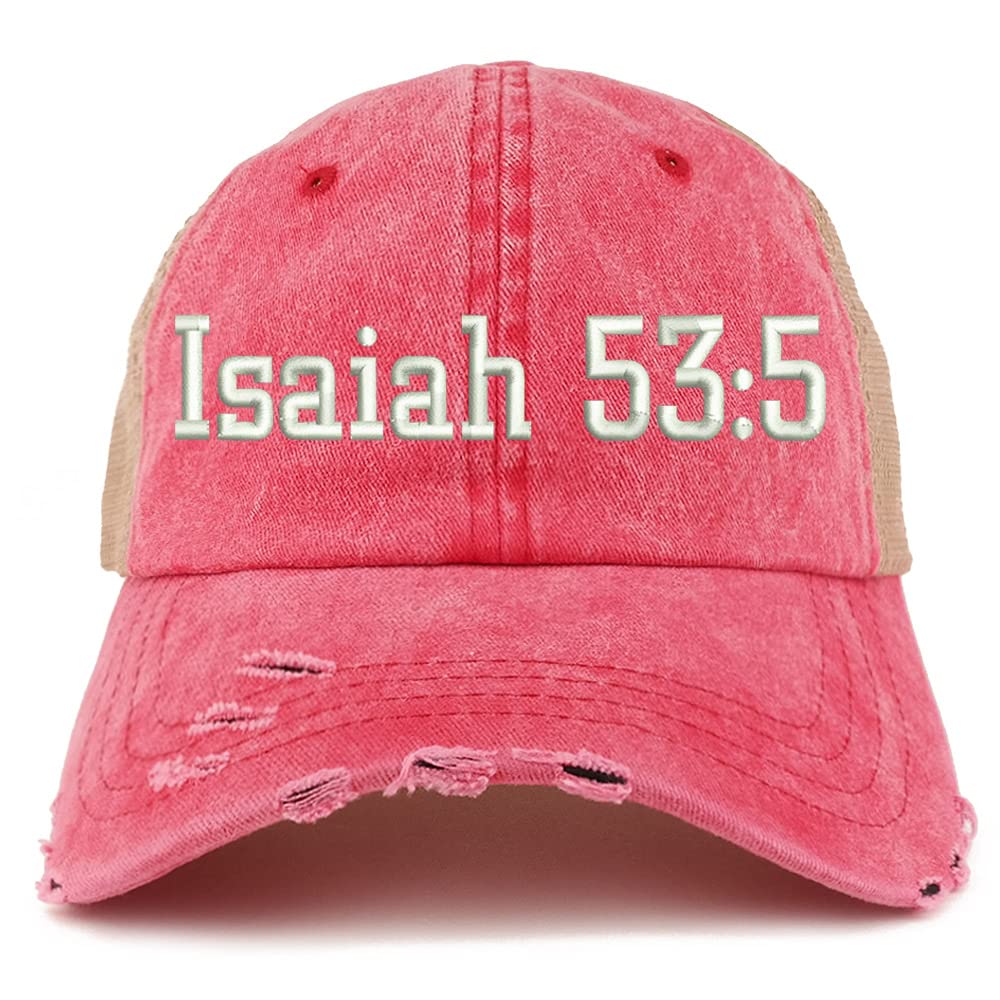 Trendy Apparel Shop Isaiah 53:5 Frayed Bill Trucker Mesh Back Cap