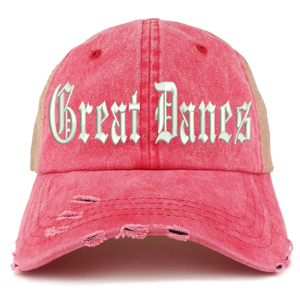 Trendy Apparel Shop Old English Great Danes Frayed Bill Trucker Mesh Back Cap