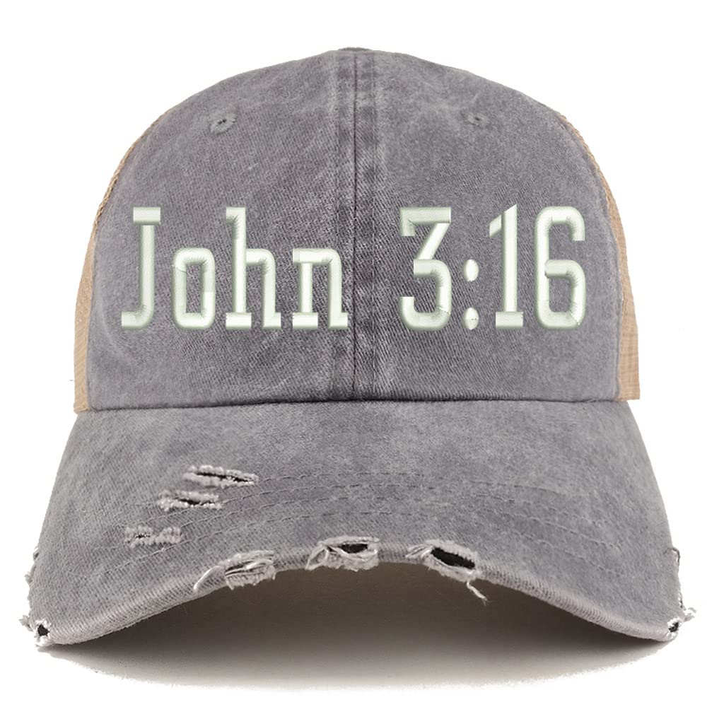 Trendy Apparel Shop John 3:16 Frayed Bill Trucker Mesh Back Cap