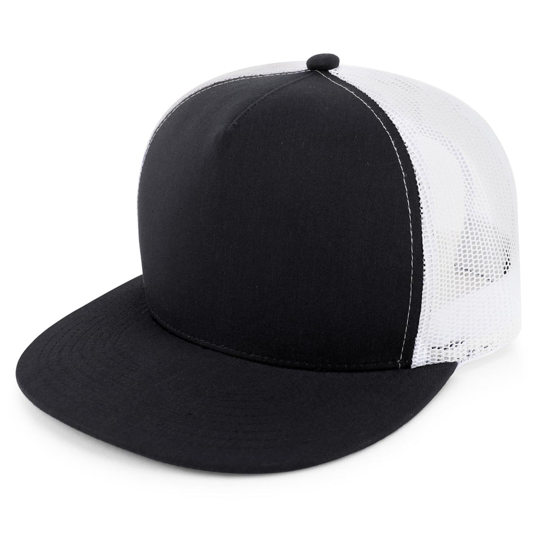 Trendy Apparel Shop Structured High Crown 5 Panel Round Flat Bill Trucker Cap