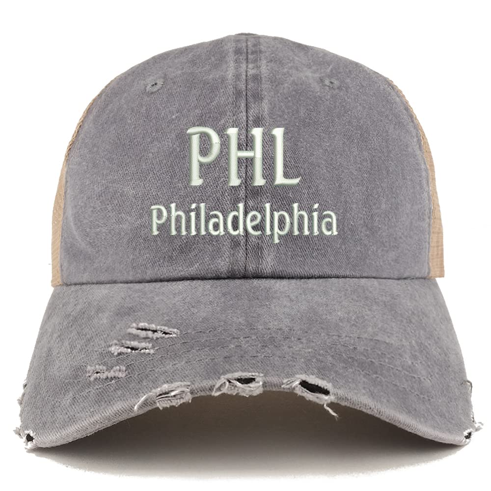 Trendy Apparel Shop PHL Philadelphia Embroidered Frayed Bill Trucker Mesh Back Cap