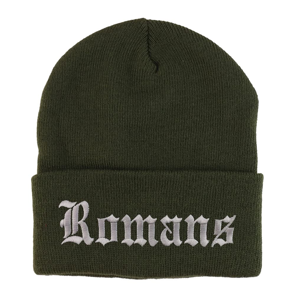 Trendy Apparel Shop Romans Old English Embroidered Long Cuff Beanie
