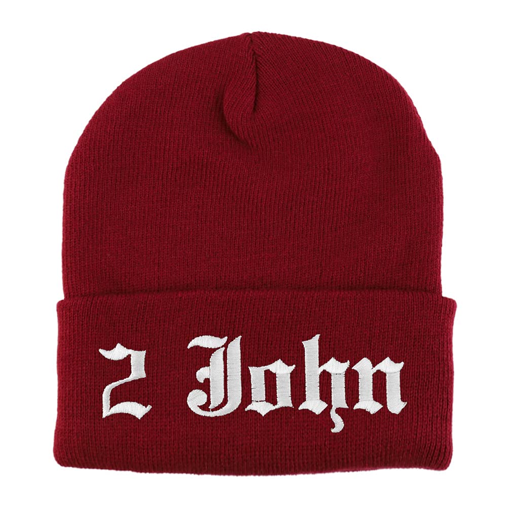 Trendy Apparel Shop 2 John Old English Embroidered Long Cuff Beanie