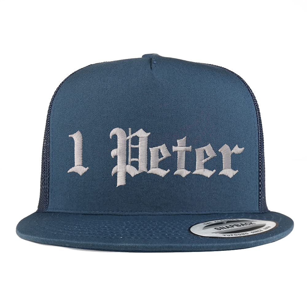Trendy Apparel Shop 1 Peter Old English 5 Panel Flatbill Trucker Cap