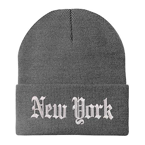 Trendy Apparel Shop New York State Old English Embroidered Long Cuff Beanie