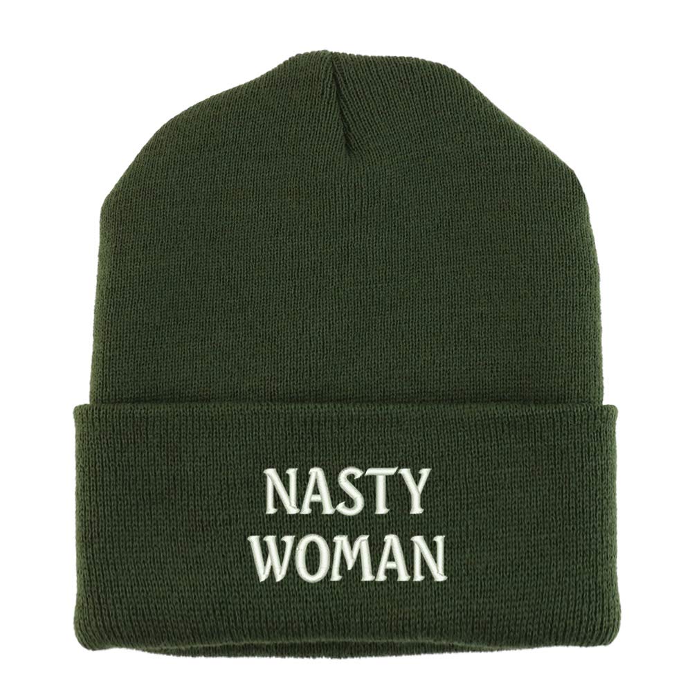 Trendy Apparel Shop Nasty Woman Embroidered Made in USA Cuff Folded Acylic Knit Winter Beanie Hat