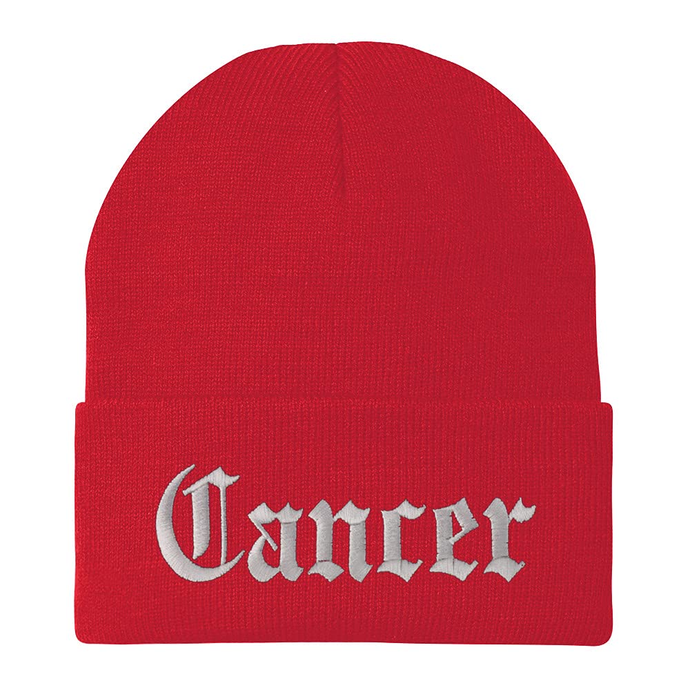 Trendy Apparel Shop Cancer Old English Embroidered Long Cuff Beanie