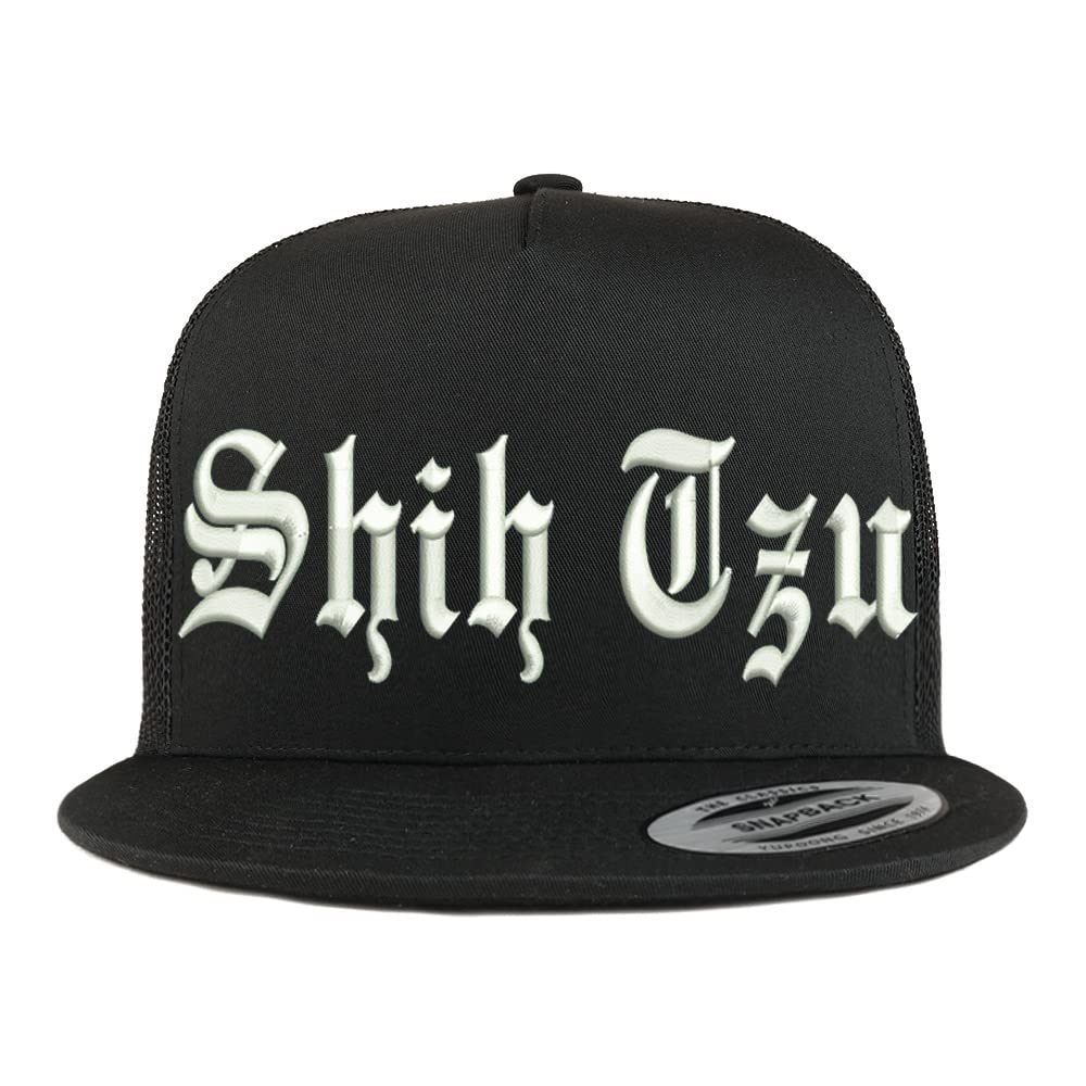Trendy Apparel Shop Old English Shih Tzu 5 Panel Flatbill Trucker Cap