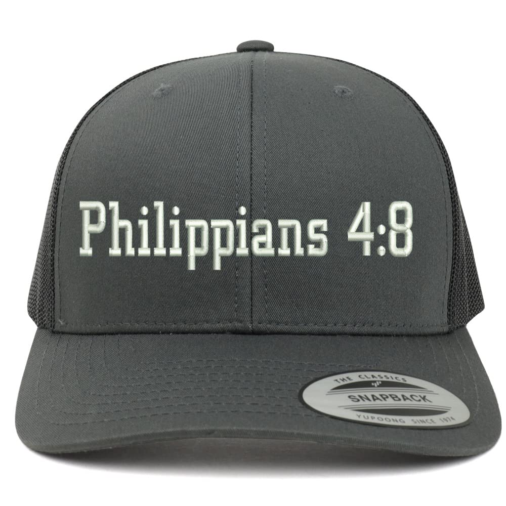 Trendy Apparel Shop Philippians 4:8 6 Panel Trucker Mesh Cap