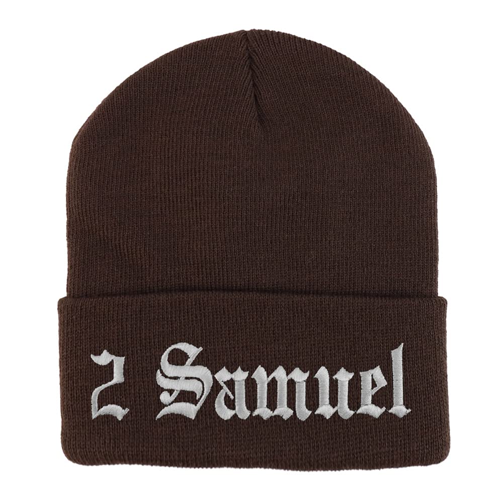 Trendy Apparel Shop 2 Samuel Old English Embroidered Long Cuff Beanie