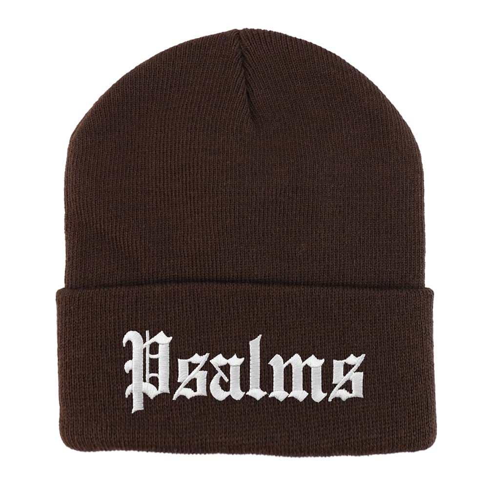 Trendy Apparel Shop Psalms Old English Embroidered Long Cuff Beanie