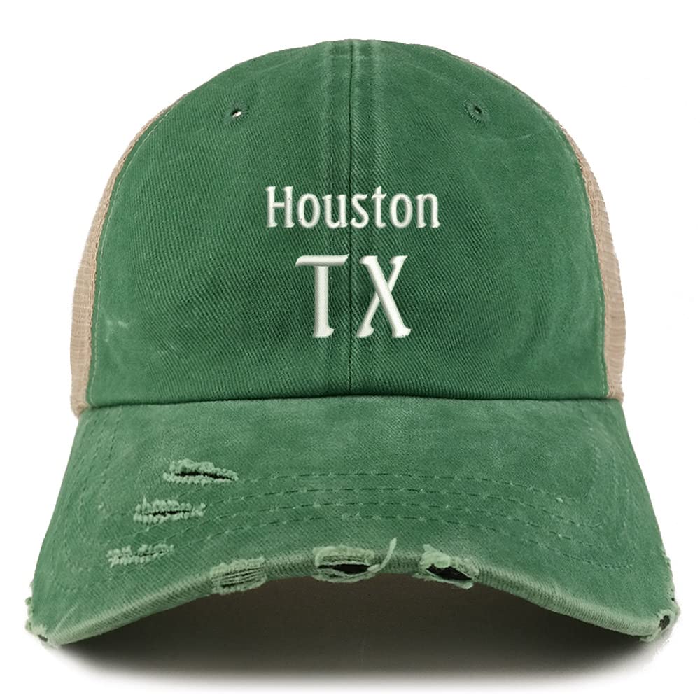 Trendy Apparel Shop Houston TX Embroidered Frayed Bill Trucker Mesh Back Cap