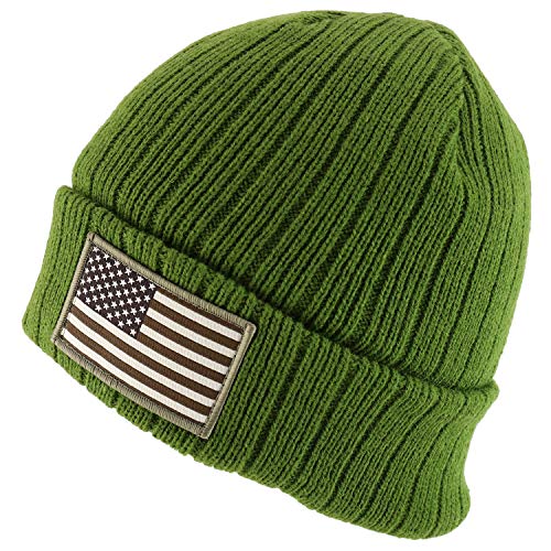 Trendy Apparel Shop USA Flag Patch Embroidered Outdoor Long Cuff Winter Beanie