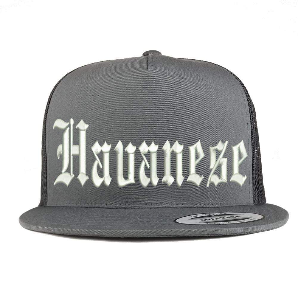 Trendy Apparel Shop Old English Havanese 5 Panel Flatbill Trucker Cap