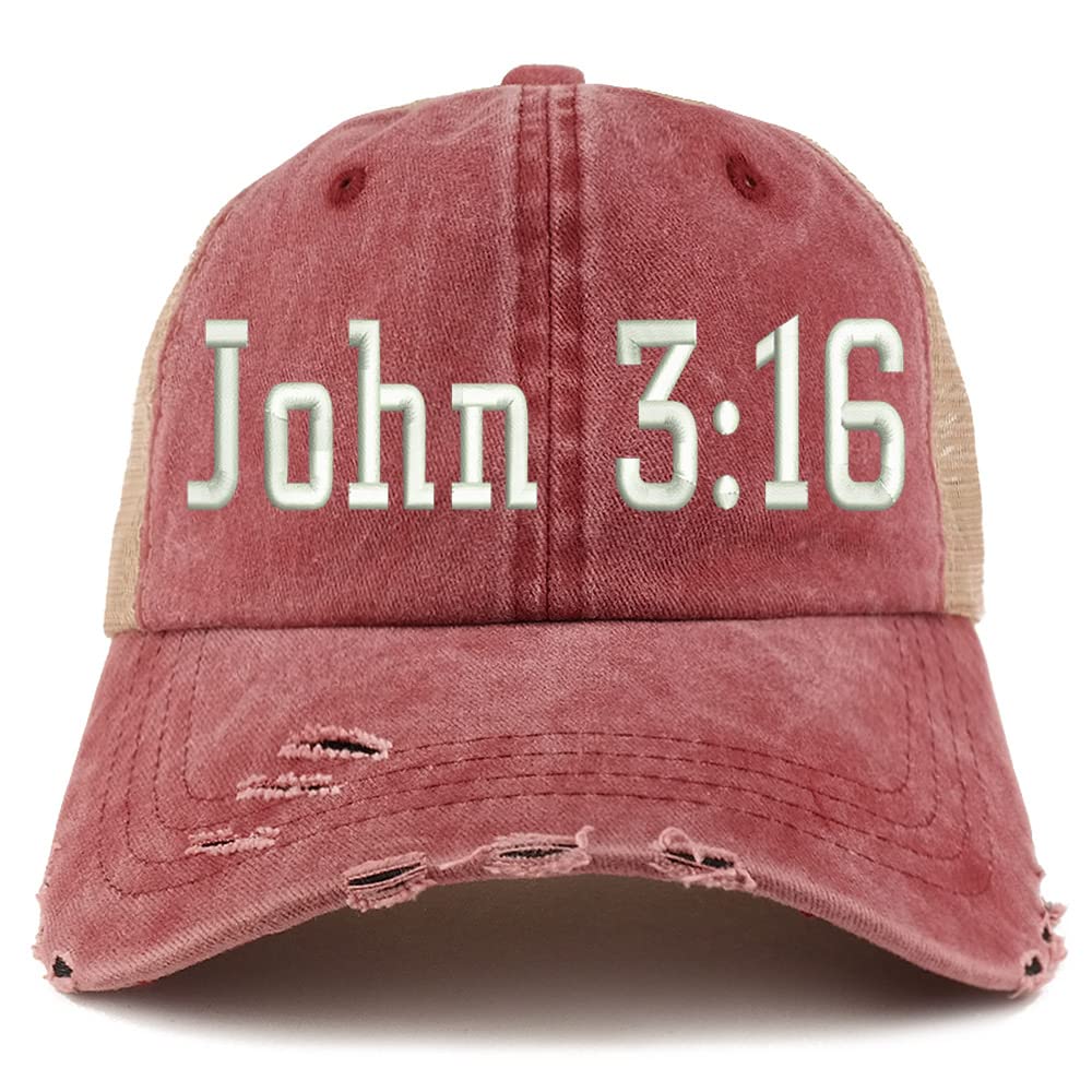 Trendy Apparel Shop John 3:16 Frayed Bill Trucker Mesh Back Cap