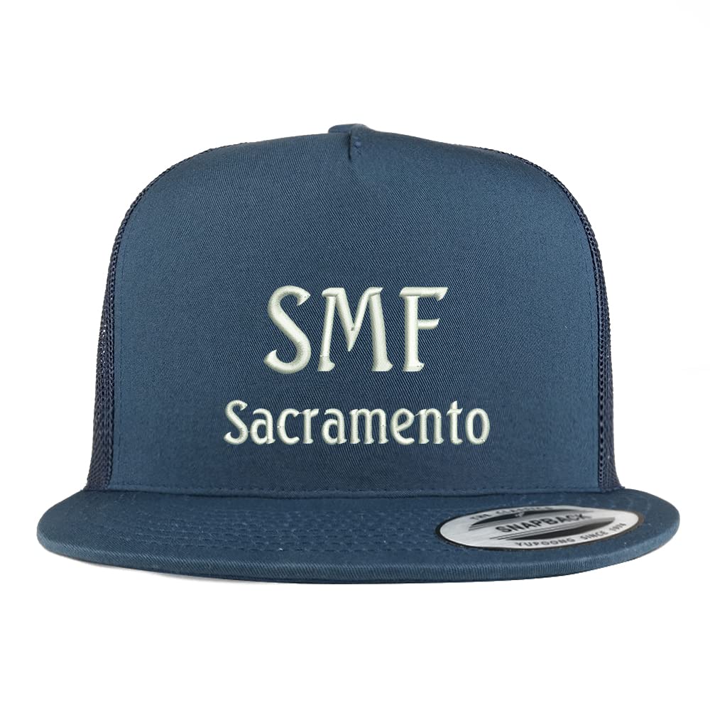 Trendy Apparel Shop SMF Sacramento Embroidered 5 Panel Flatbill Trucker Cap